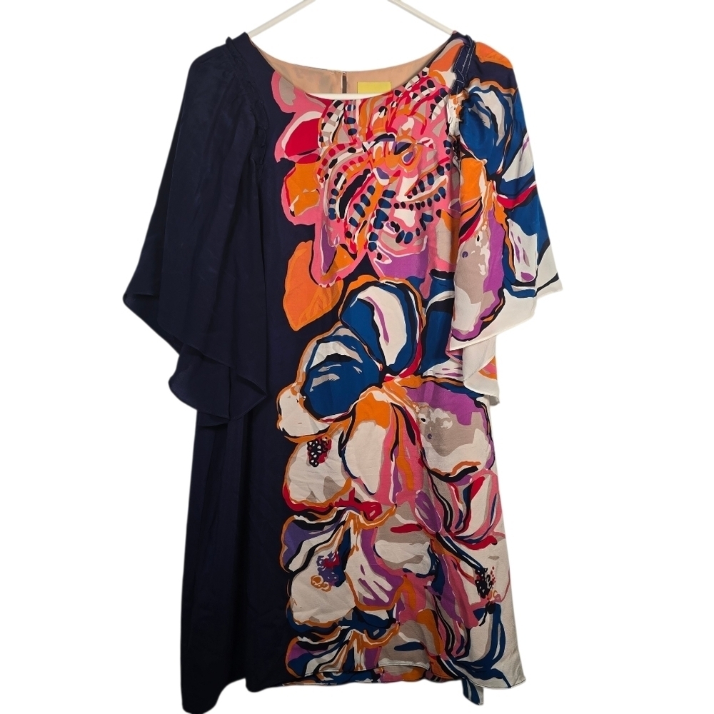 Anthropologie Maeve Vero Multicolor Floral 100% SilkShiftDress Flutter Sleeves M